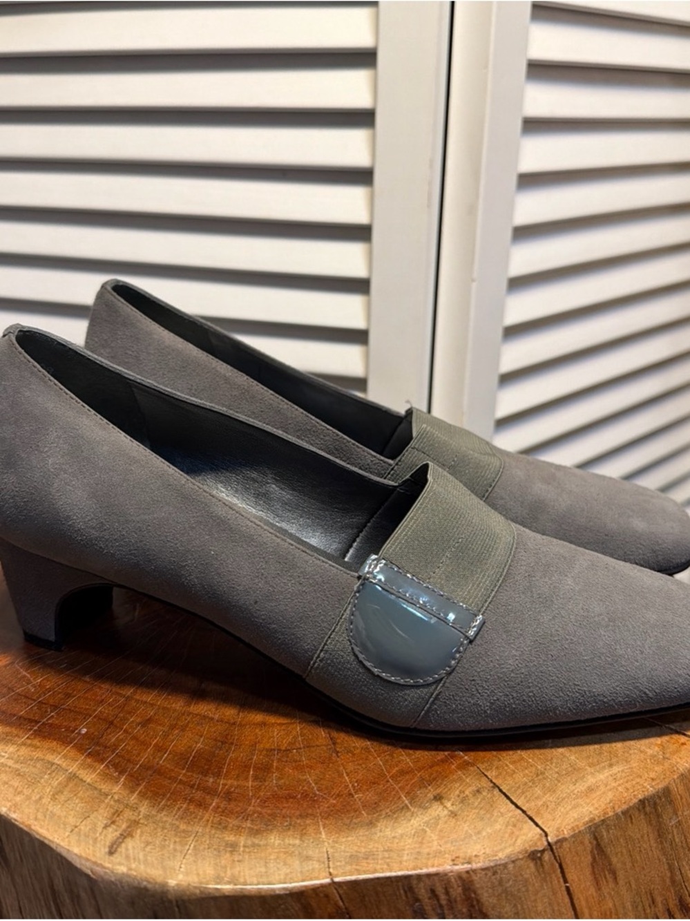 Trotters Gray Suede Loafers with Patent Trim
